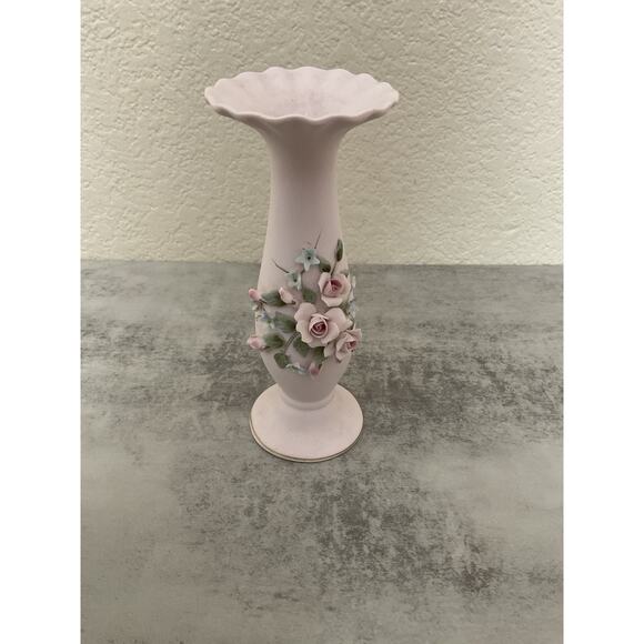 VTG 6" Lefton Hand Painted 3-D Floral Pink Green Blue Bud Vase - Picture 1 of 3